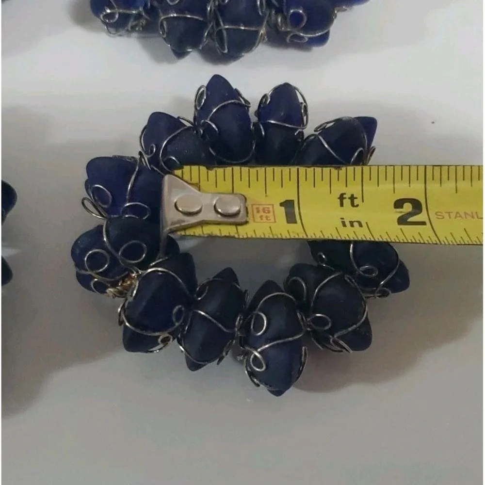 Vintage‎ Blue Stone and Wire Napkin Rings set of 6 Abstract Bohemian Summer Fall